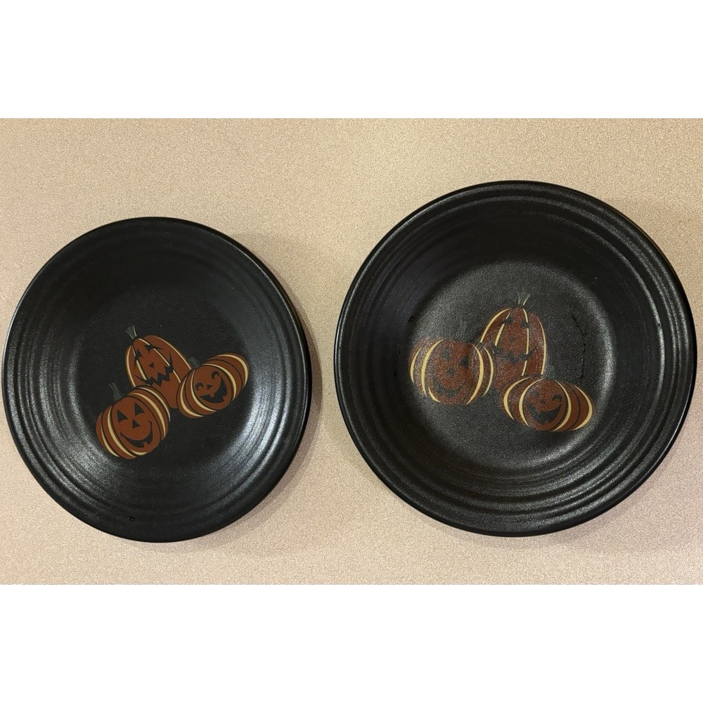 (2) FIESTA Halloween TRIO HAPPY‎ PUMPKINS 9" LUNCHEON lunch PLATE Fiestaware